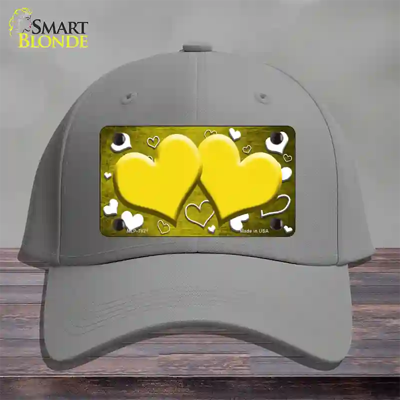 Yellow White Love Hearts Oil Rubbed Novelty License Plate Hat Cotton / Gray