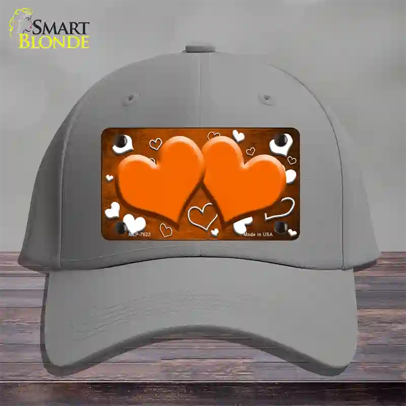 Orange White Love Hearts Oil Rubbed Novelty License Plate Hat Cotton / Gray