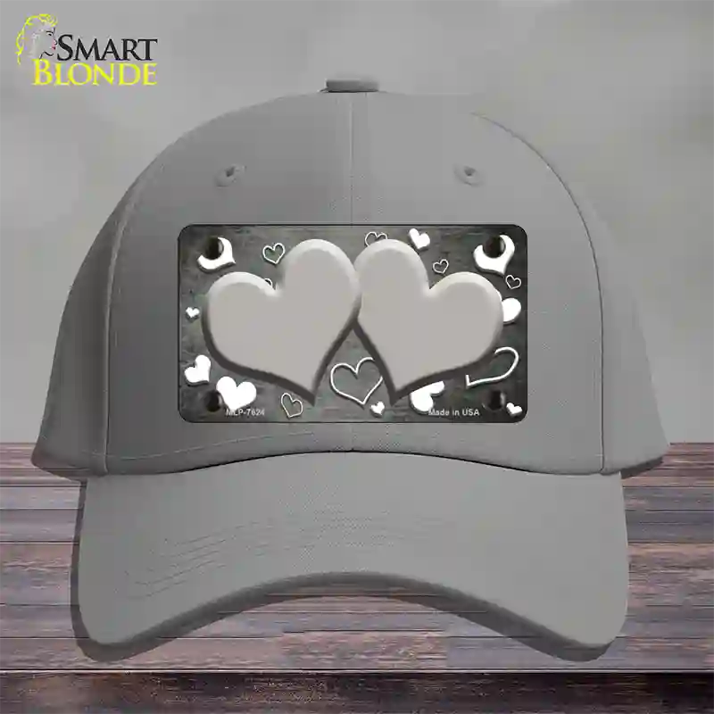 Gray White Love Hearts Oil Rubbed Novelty License Plate Hat Cotton / Gray