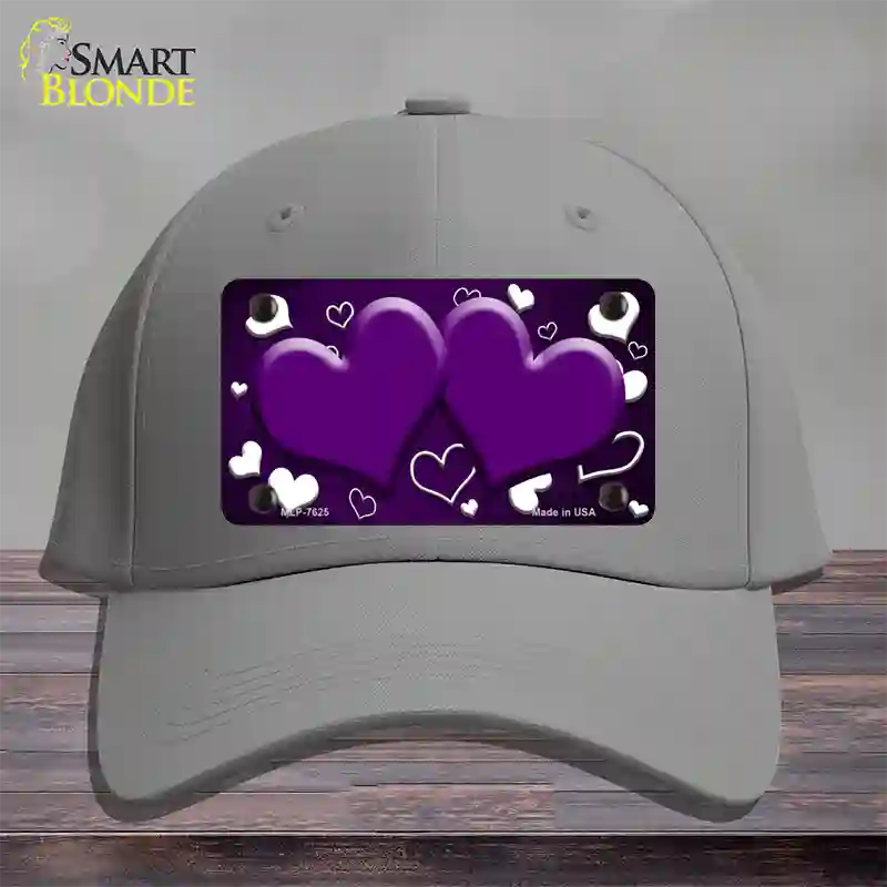 Purple White Love Hearts Oil Rubbed Novelty License Plate Hat Cotton / Gray