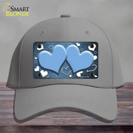 Light Blue White Love Hearts Oil Rubbed Novelty License Plate Hat Cotton / Gray