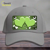 Lime Green White Love Hearts Oil Rubbed Novelty License Plate Hat Cotton / Gray