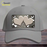 Tan White Love Hearts Oil Rubbed Novelty License Plate Hat Cotton / Gray