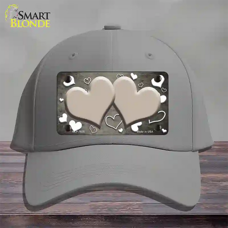 Tan White Love Hearts Oil Rubbed Novelty License Plate Hat Cotton / Gray