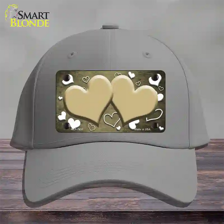 Gold White Love Hearts Oil Rubbed Novelty License Plate Hat Cotton / Gray