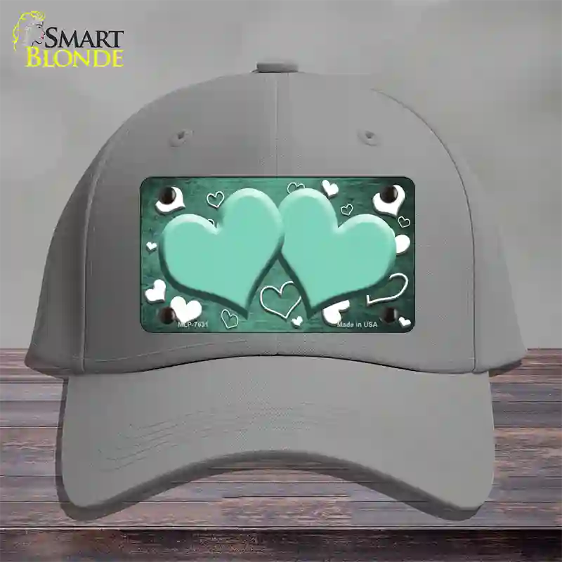 Mint White Love Hearts Oil Rubbed Novelty License Plate Hat Cotton / Gray