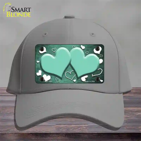 Mint White Love Hearts Oil Rubbed Novelty License Plate Hat Cotton / Gray