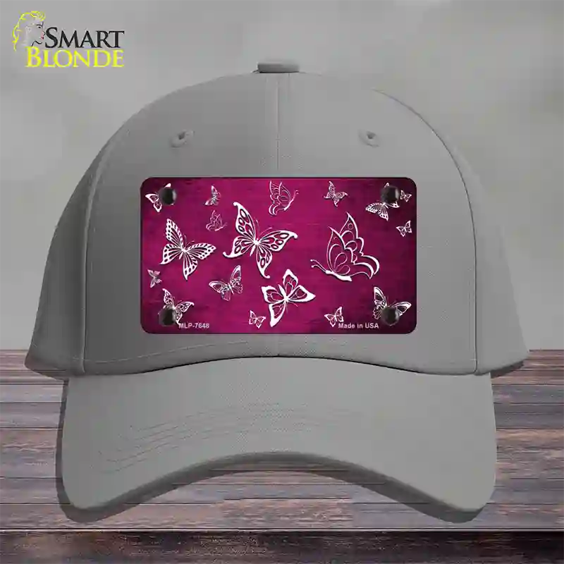 Pink White Butterfly Oil Rubbed Novelty License Plate Hat Cotton / Gray