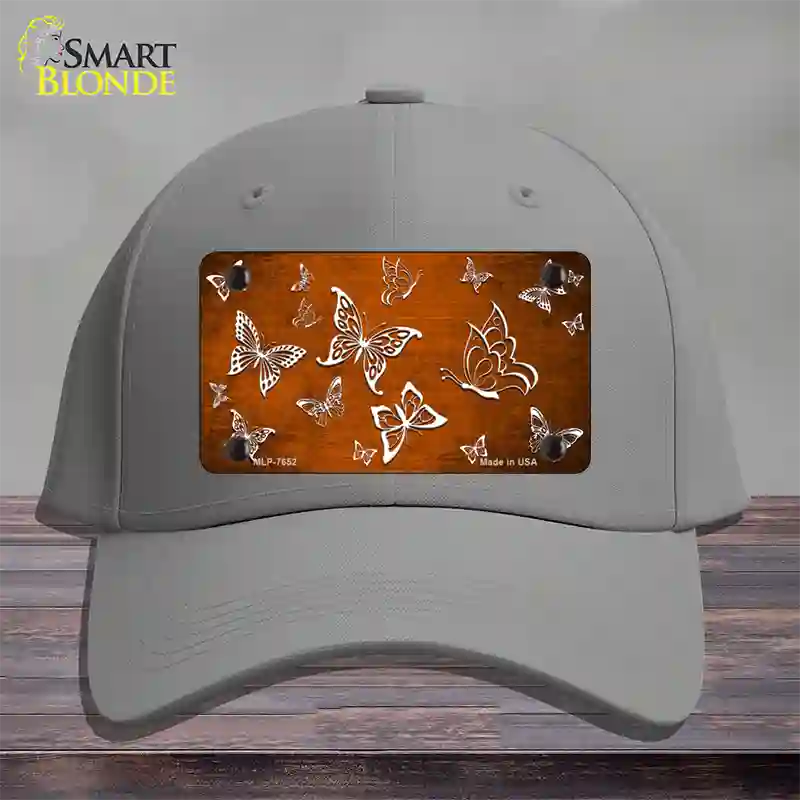 Orange White Butterfly Oil Rubbed Novelty License Plate Hat Cotton / Gray