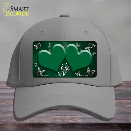 Green White Hearts Butterfly Oil Rubbed Novelty License Plate Hat Cotton / Gray