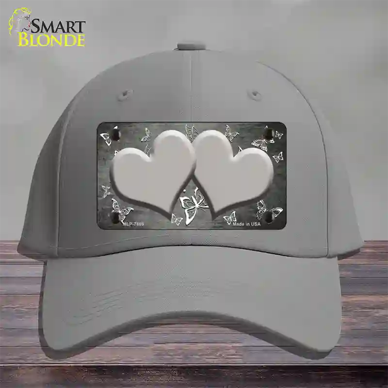 Gray White Hearts Butterfly Oil Rubbed Novelty License Plate Hat Cotton / Gray