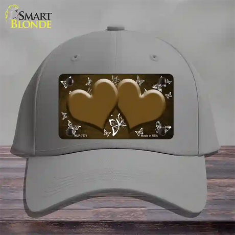 Brown White Hearts Butterfly Oil Rubbed Novelty License Plate Hat Cotton / Gray