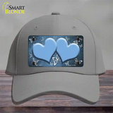 Light Blue White Hearts Butterfly Oil Rubbed Novelty License Plate Hat Cotton / Gray