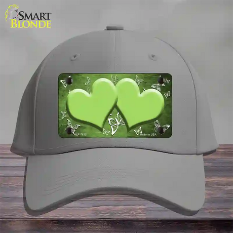 Lime Green White Hearts Butterfly Oil Rubbed Novelty License Plate Hat Cotton / Gray