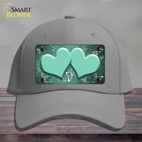 Mint White Hearts Butterfly Oil Rubbed Novelty License Plate Hat Cotton / Gray