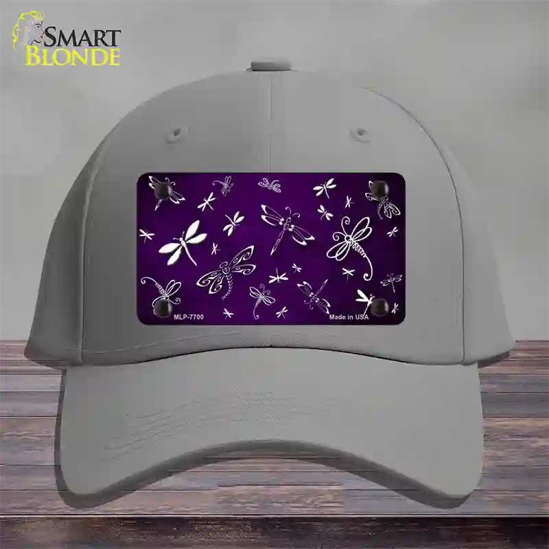 Purple White Dragonfly Oil Rubbed Novelty License Plate Hat Cotton / Gray