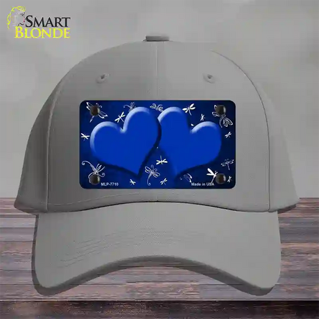 Blue White Dragonfly Hearts Oil Rubbed Novelty License Plate Hat Cotton / Gray