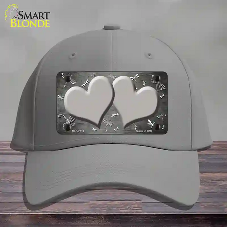 Gray White Dragonfly Hearts Oil Rubbed Novelty License Plate Hat Cotton / Gray