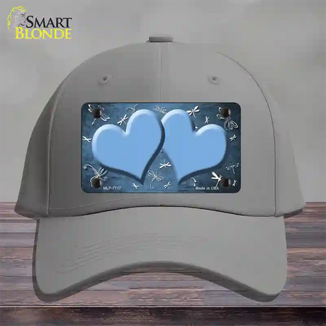 Light Blue White Dragonfly Hearts Oil Rubbed Novelty License Plate Hat Cotton / Gray