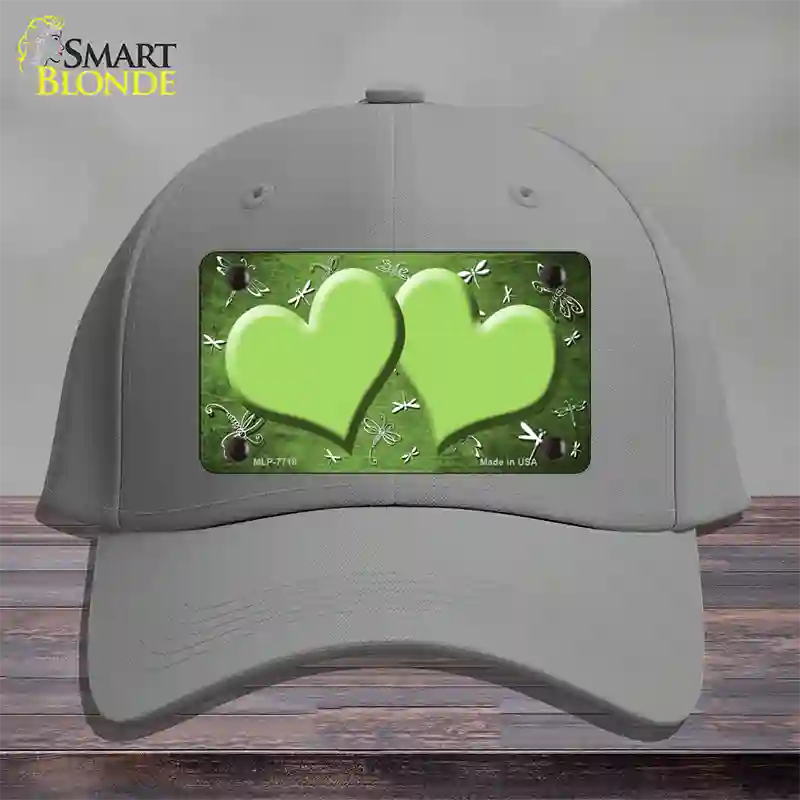 Lime Green White Dragonfly Hearts Oil Rubbed Novelty License Plate Hat Cotton / Gray