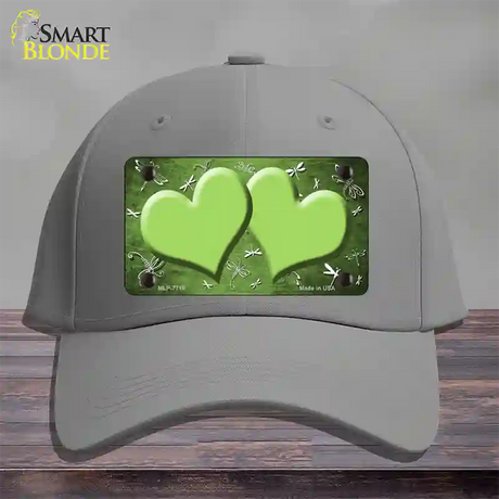 Lime Green White Dragonfly Hearts Oil Rubbed Novelty License Plate Hat Cotton / Gray