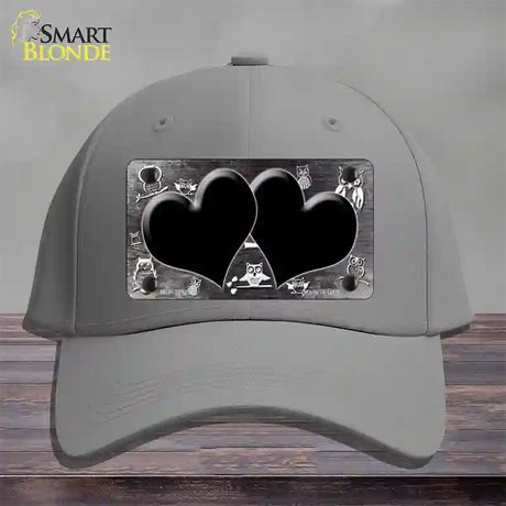 Black White Owl Hearts Oil Rubbed Novelty License Plate Hat Cotton / Gray