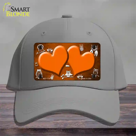 Orange White Owl Hearts Oil Rubbed Novelty License Plate Hat Cotton / Gray