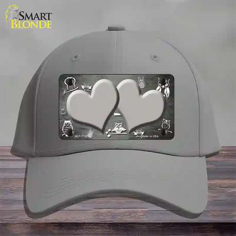 Gray White Owl Hearts Oil Rubbed Novelty License Plate Hat Cotton / Gray