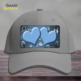 Light Blue White Owl Hearts Oil Rubbed Novelty License Plate Hat Cotton / Gray