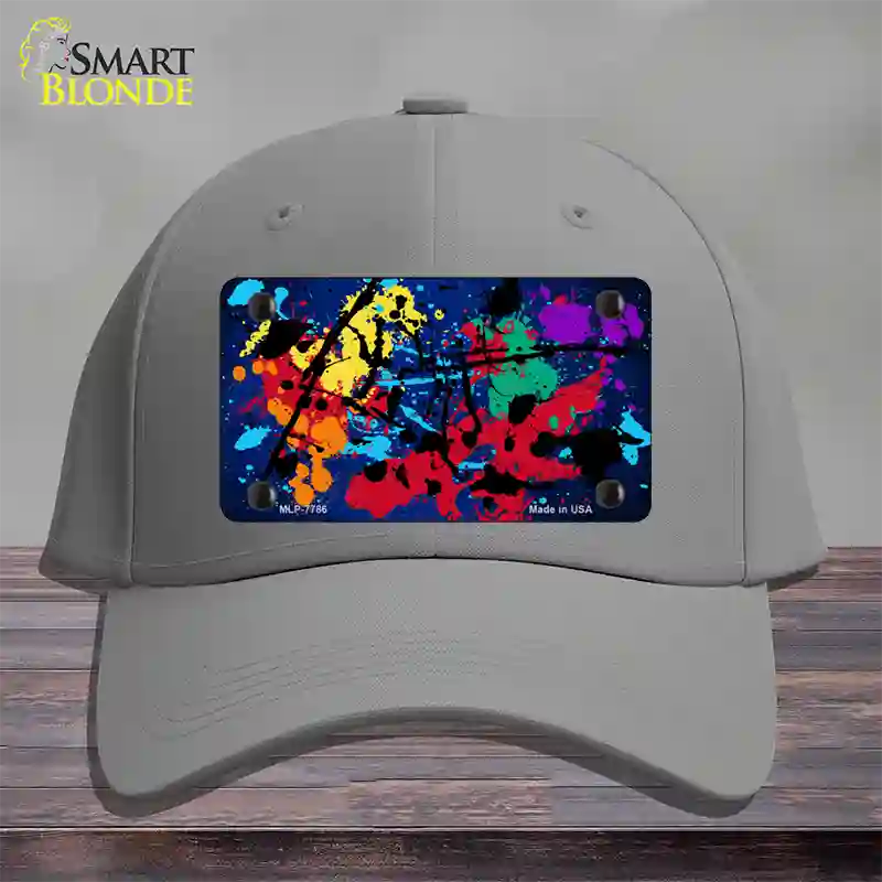 Blue Splatter Oil Rubbed Novelty License Plate Hat Cotton / Gray