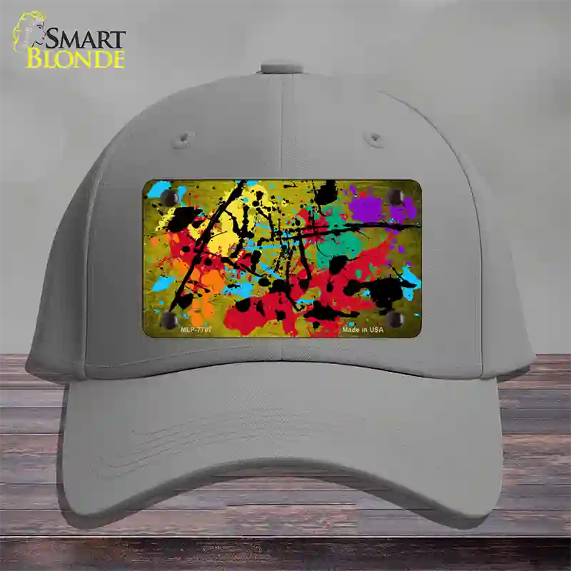 Yellow Splatter Oil Rubbed Novelty License Plate Hat Cotton / Gray