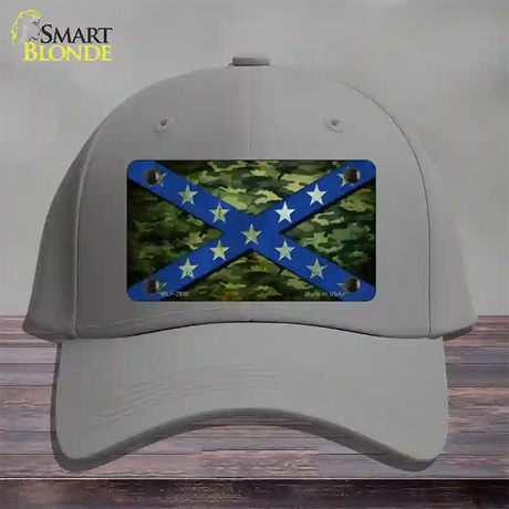 Confederate Stripes Blue Camo Novelty License Plate Hat Cotton / Gray