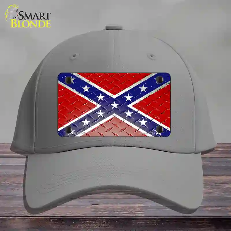 Confederate Flag Diamond Novelty License Plate Hat Cotton / Gray