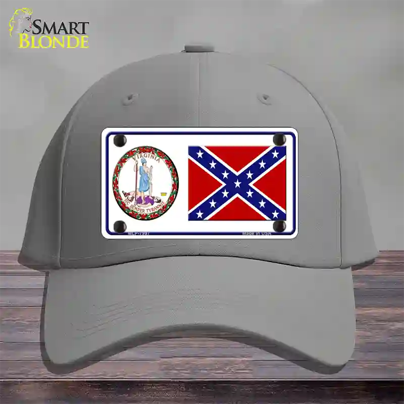 Confederate Flag Virginia Seal Novelty License Plate Hat Cotton / Gray