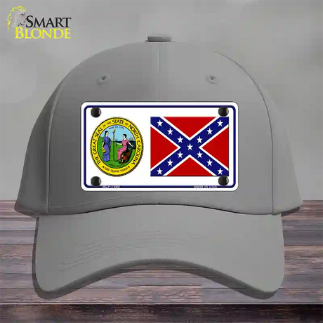 Confederate Flag North Carolina Seal Novelty License Plate Hat Cotton / Gray