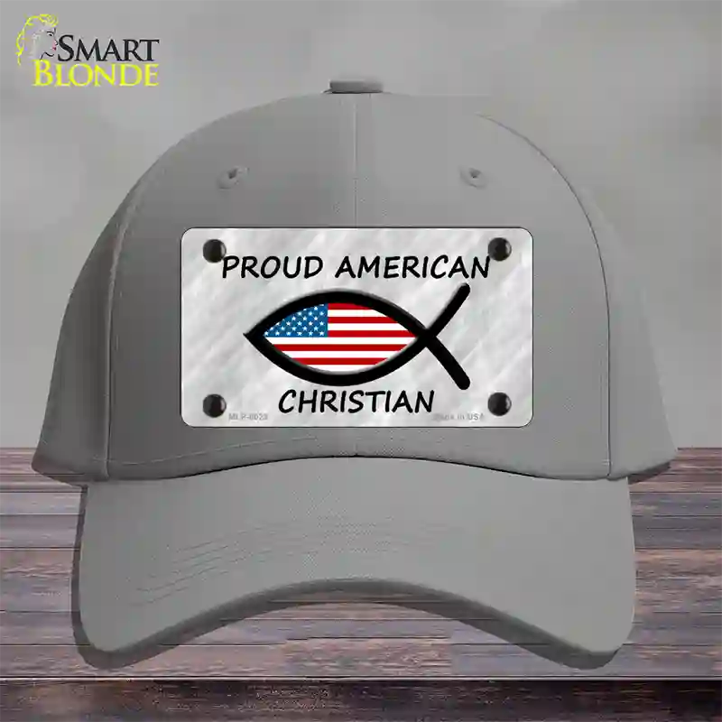 Proud American Christian Novelty License Plate Hat Cotton / Gray