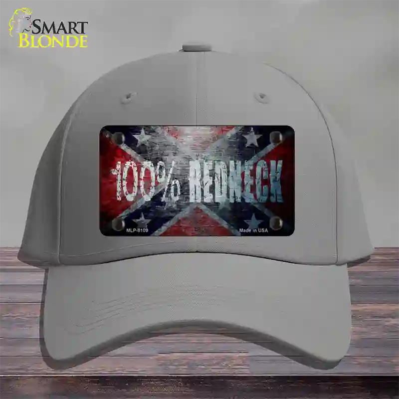 100% Redneck Confederate Novelty License Plate Hat Cotton / Gray