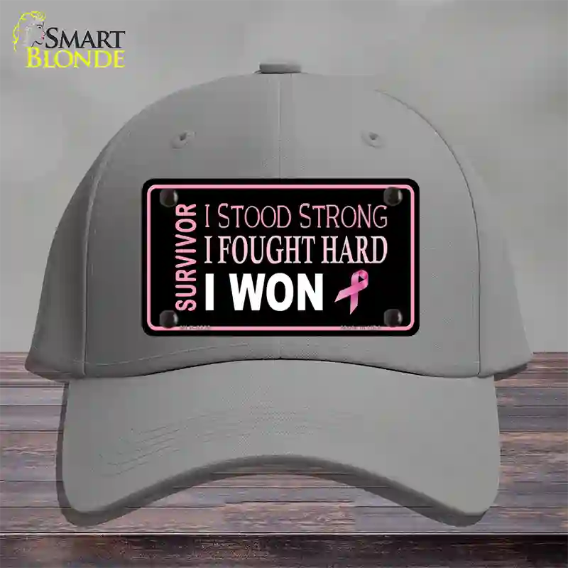 Breast Cancer Survivor Ribbon Novelty License Plate Hat Cotton / Gray