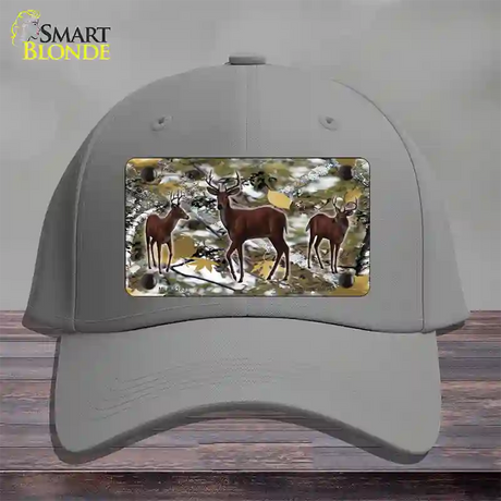 Deer On Camo Novelty License Plate Hat Cotton / Gray