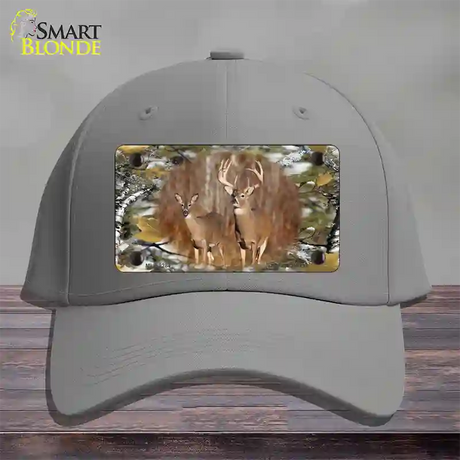 Two Deer On Camo Novelty License Plate Hat Cotton / Gray