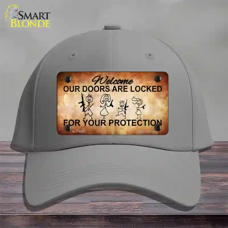 Doors Locked Your Protection Novelty License Plate Hat Cotton / Gray