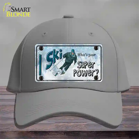 I Ski What's Your Super Power Male Novelty License Plate Hat Cotton / Gray