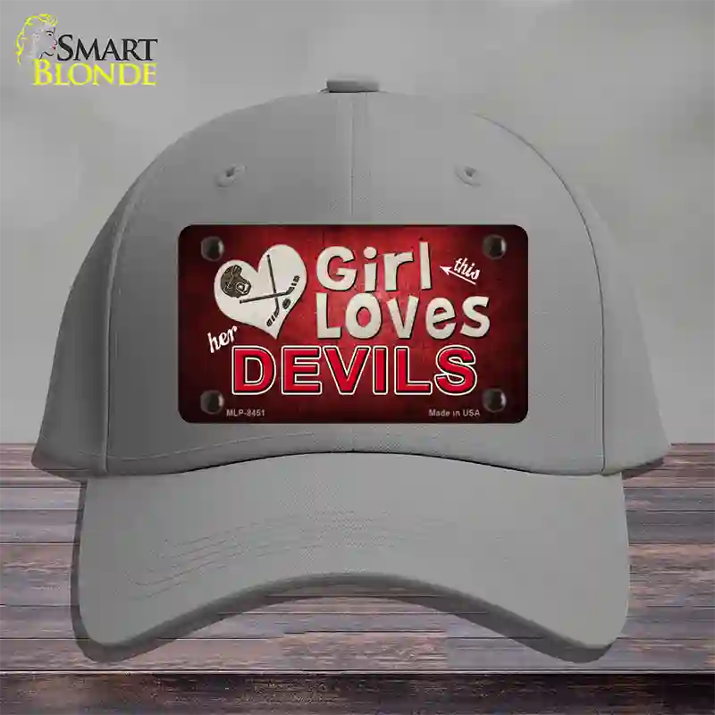 This Girl Loves Her Devils Novelty License Plate Hat Cotton / Gray