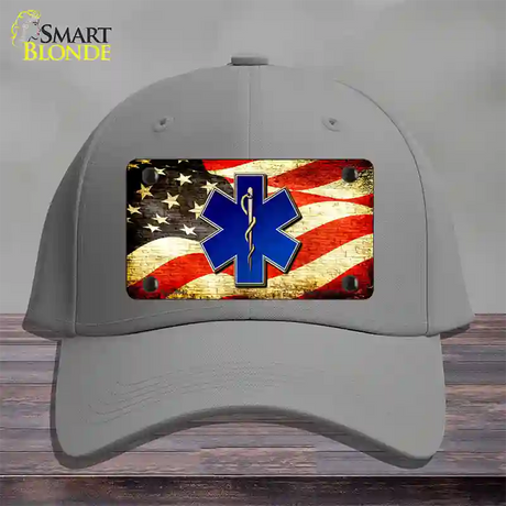 EMT Logo With USA Flag Novelty License Plate Hat Cotton / Gray