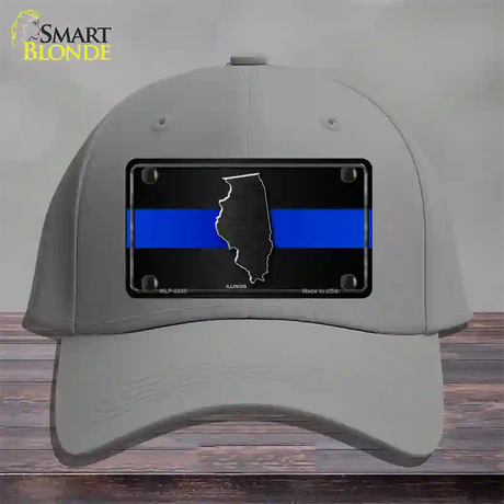 Illinois Thin Blue Line Novelty License Plate Hat Cotton / Gray