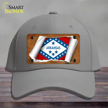 Arkansas Flag Scroll Novelty License Plate Hat Cotton / Gray