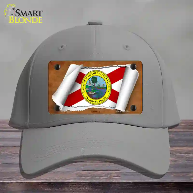 Florida Flag Scroll Novelty License Plate Hat Cotton / Gray