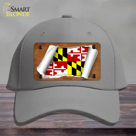 Maryland Flag Scroll Novelty License Plate Hat Cotton / Gray