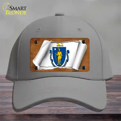 Massachusetts Flag Scroll Novelty License Plate Hat Cotton / Gray