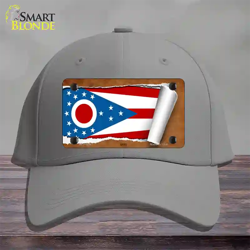 Ohio Flag Scroll Novelty License Plate Hat Cotton / Gray